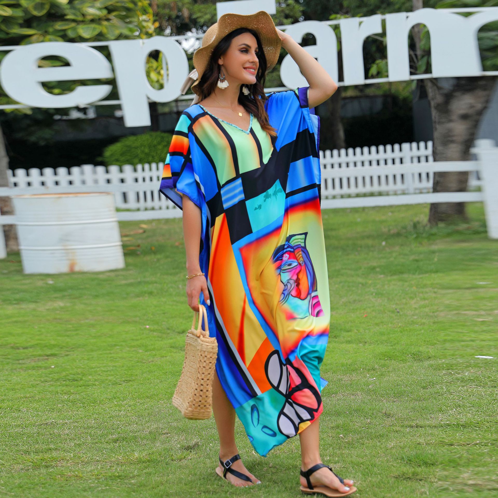 Transfronterizo europeo y americano de secado rápido impreso playa vacaciones vestido túnica playa protección solar camisa bikini blusa 5D92