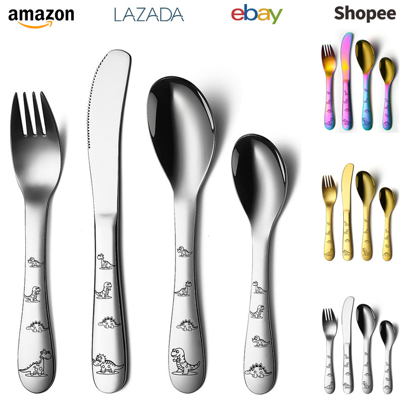 Cross-border Amazon Stainless Steel Knife, Fork and Spoon Household Cute Cartoon Tableware Baby Children's Fork Spoon suit