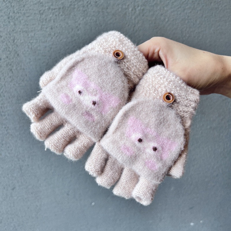 3# Khaki Little Fox Half Finger Gloves