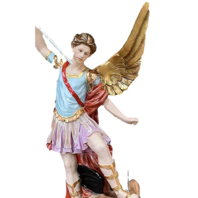 140cm San Miguel Ángel Ornamento Mirror Estatuas de vidrio FRP Decoración de la iglesia 120