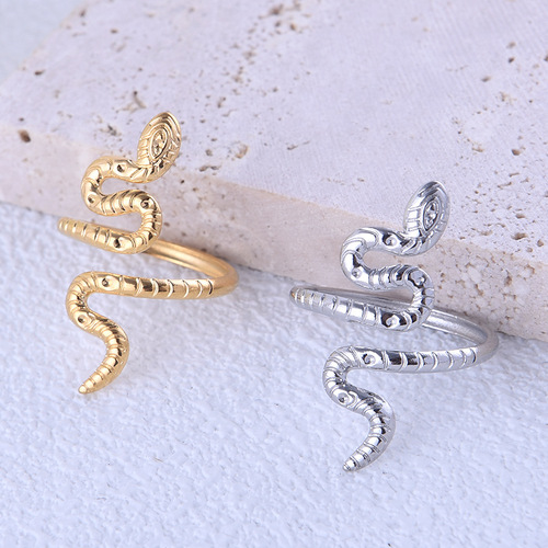 Foreign trade European and American style snake-shaped titanium steel ring that does not fade, niche index finger ring, personalized exaggerated open stainless steel ring