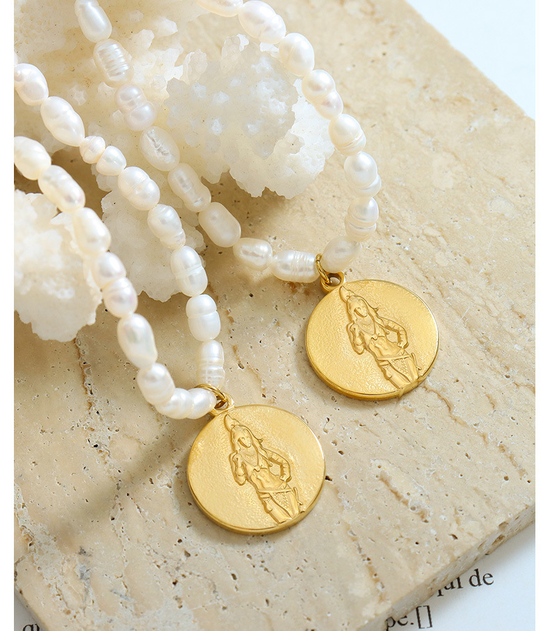 Elegant Human Round Pearl Titanium Steel Plating Pendant Necklace 1 Piece