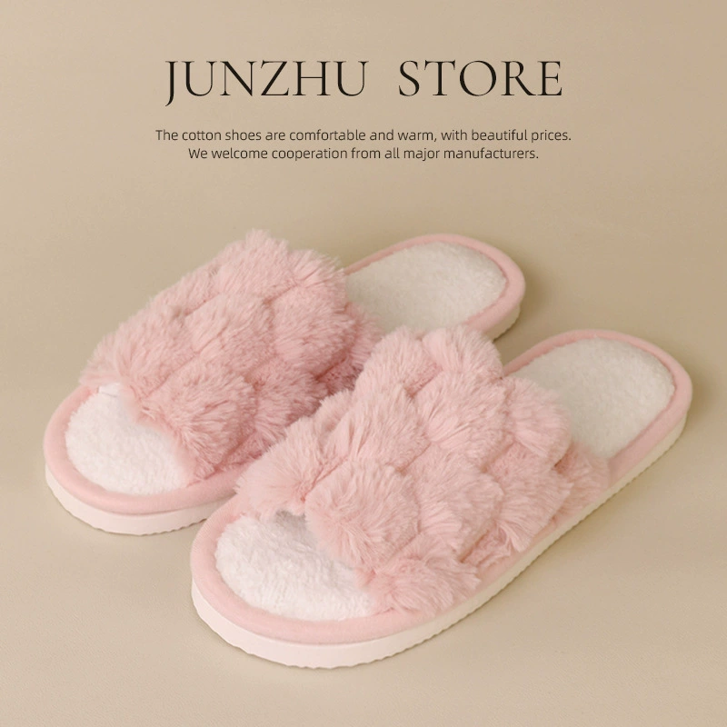Трансграничные новые оптовые шерстяные шлепанцы для домашнего использования толстого дна теплая противоскользящая вата перетаскивание утолщенный бархат хлопчатобумажные тапочки