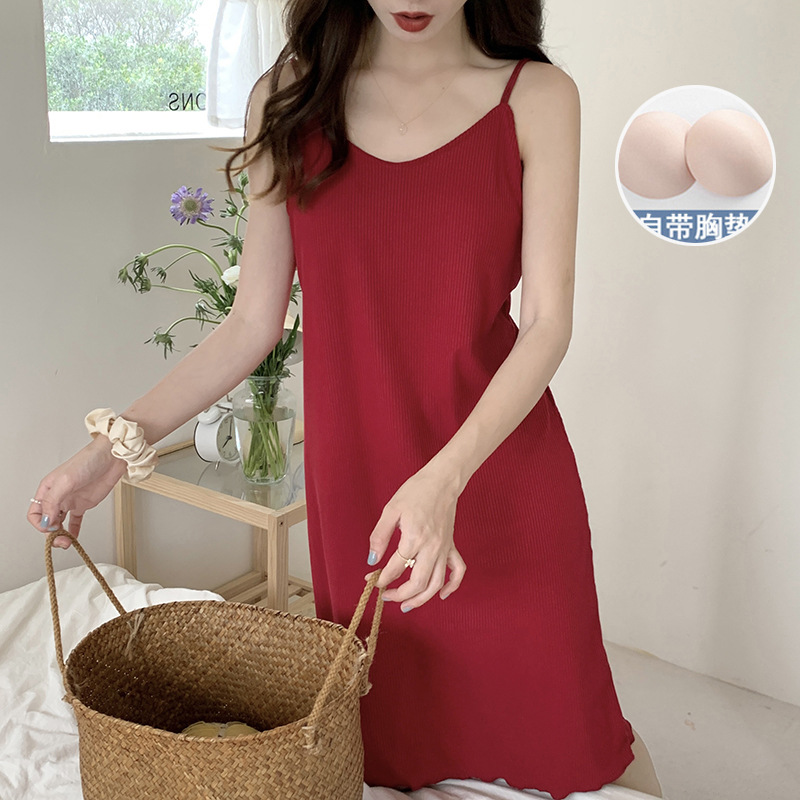 Verano sexy back Correa Camisón con almohadilla de pecho chica delgada lindo estudiante color sólido flojo dulce desgaste del hogar