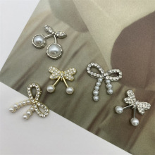 新款镶钻蝴蝶结合金配件气质珍珠樱桃配饰手工发饰耳钉DIY辅料