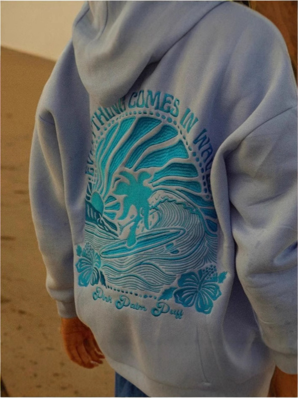 新しいヨーロッパサイズの女性のドロップショルダースリーブスレッド Chasing Sunsets 刺繍スウェットシャツパーカー XS-2XL|undefined