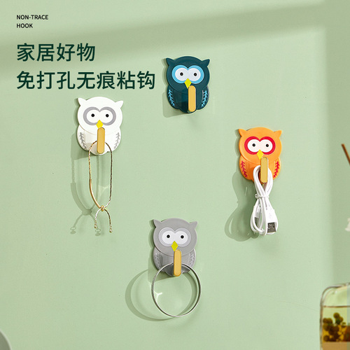 Light luxury powerful hook cartoon owl adhesive wall hanging load-bearing adhesive no need to punch holes on the back of the door 4 installed adhesive hooks