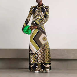 African women wear【开发上市】民族风非洲四季衬衫领开叉连衣裙