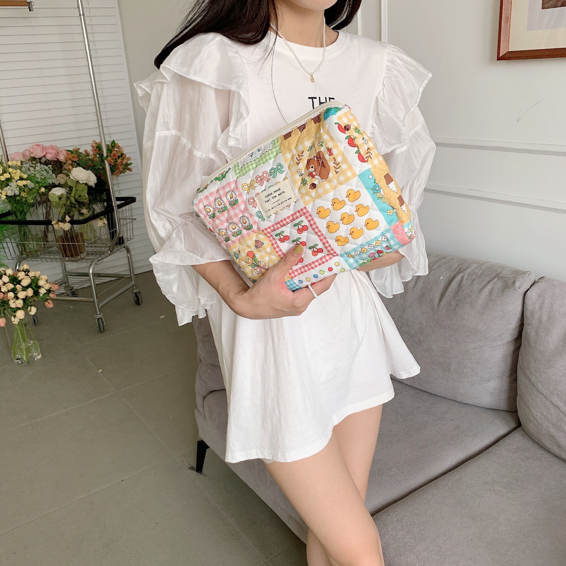 26278 estilo coreano fresco floral bolsa de cosméticos monedero femenino estudiante multifuncional bolsa de almacenamiento de embrague