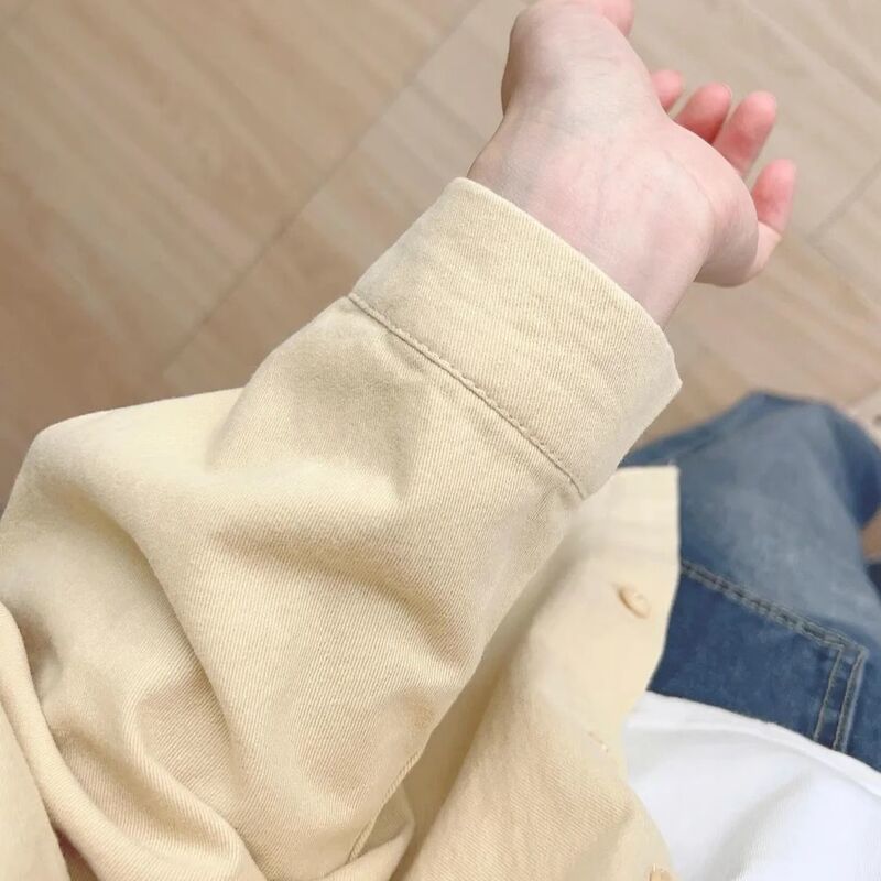 纯棉蓝色衬衫女春秋新款小清新宽松休闲百搭显瘦通勤衬衣外套上衣|undefined
