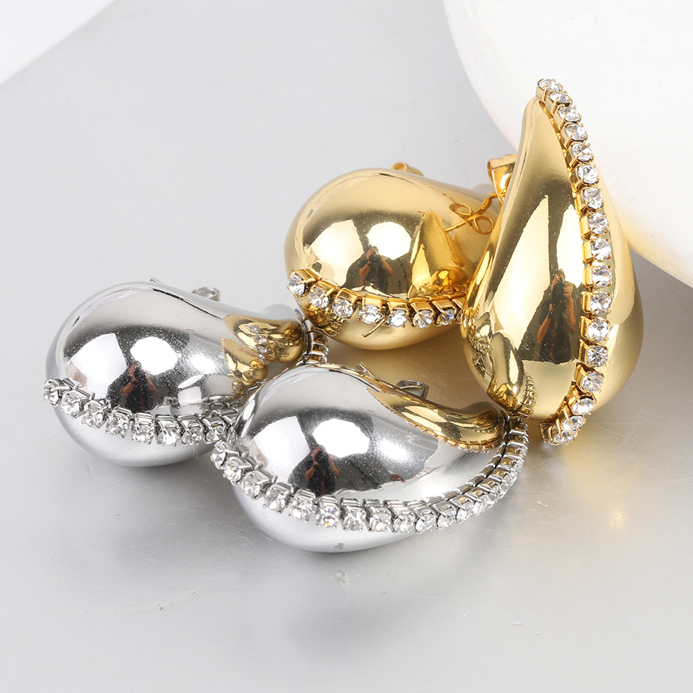 18K Gold Plated Plating Material 1 Pair Simple Style Water Droplets Plating Inlay Titanium Steel Zircon 18k Gold Plated Ear Studs