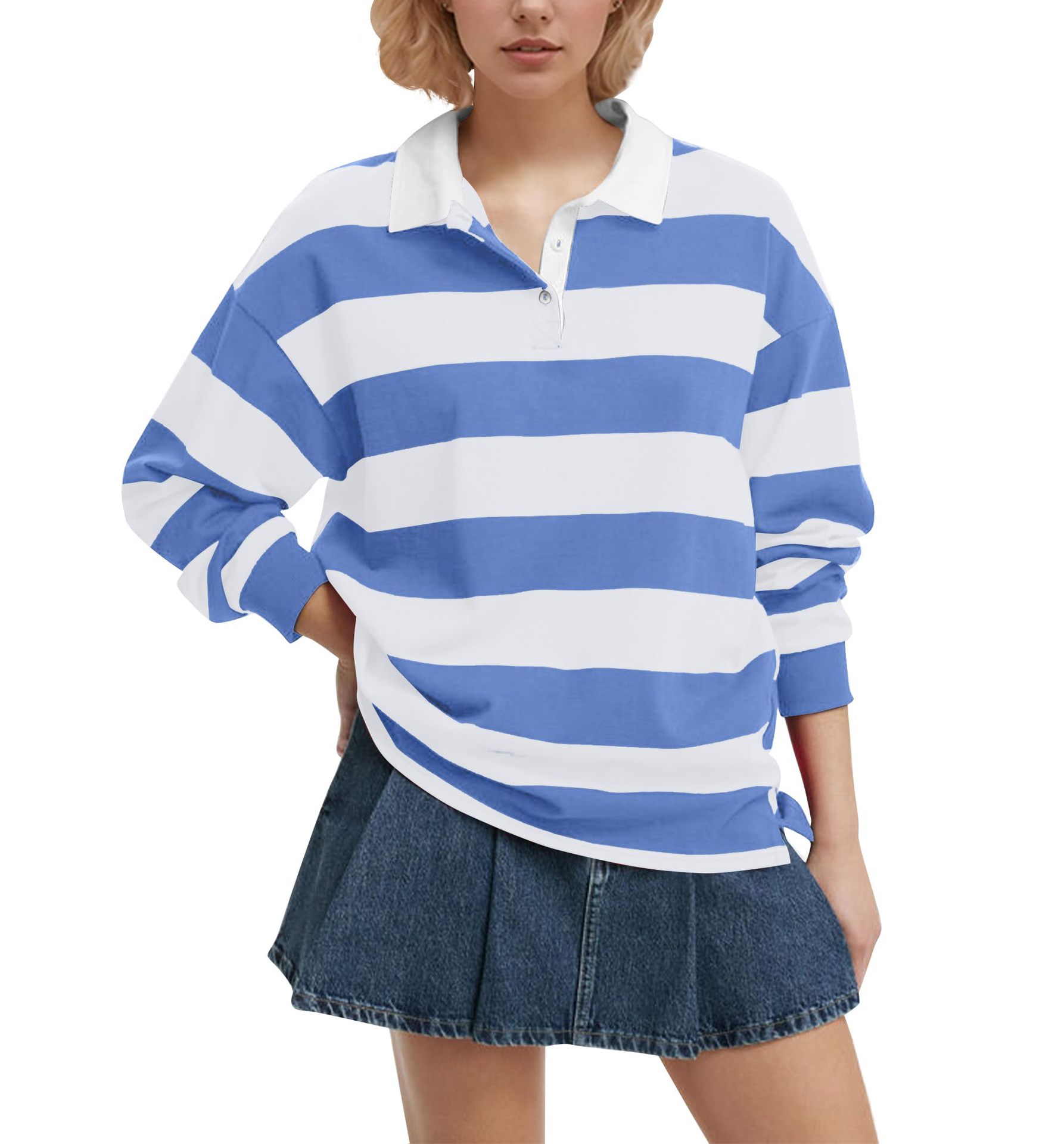 Felpa oversize a righe da donna con fodera in pile_voghion.com