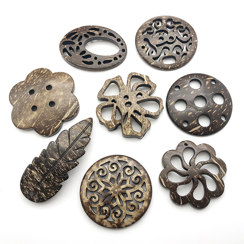 Retro buttons Alien wooden buckle handmade DIY wild clothing…