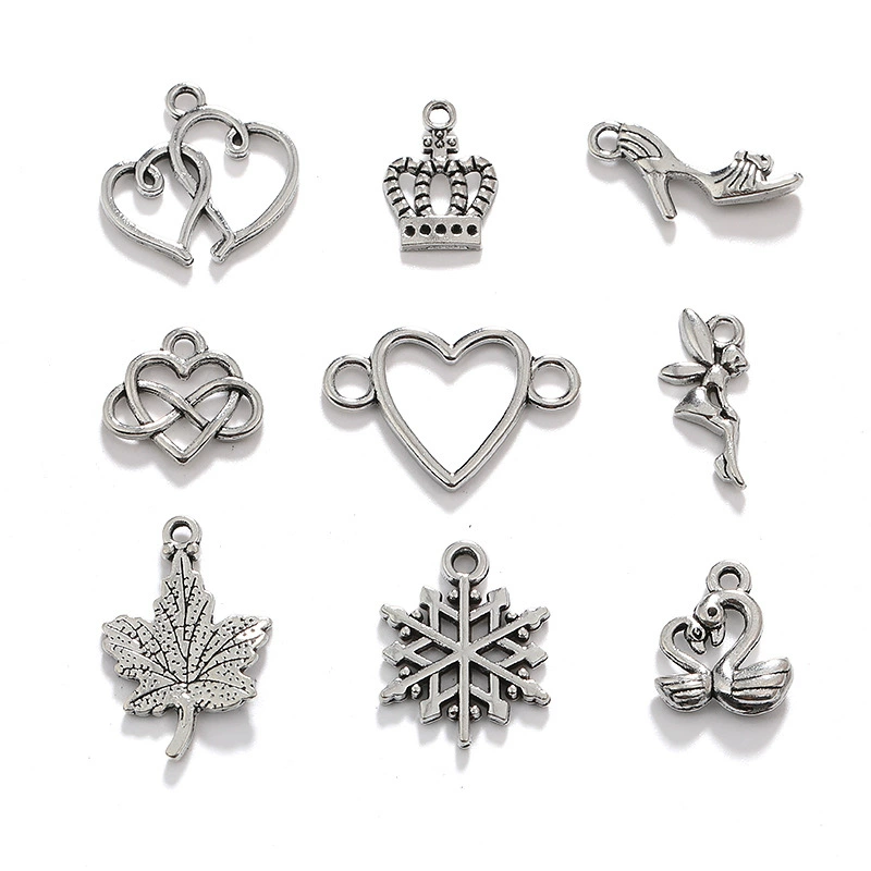 Оптовые ретро-аксессуары для ювелирных изделий из цинкового сплава: подвески в виде сердца, высоких каблуков и короны для DIY-украшений, ожерелий и браслетов
