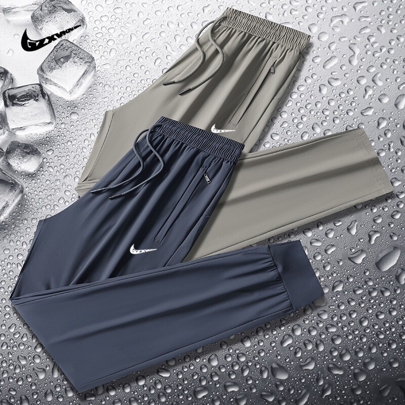 Ice Silk Pants Men's Summer Thin Men's Casual Pants Breathable Leg-Tie Loose High Elastic Quick-Drying Air-Conditioned Sports Pants