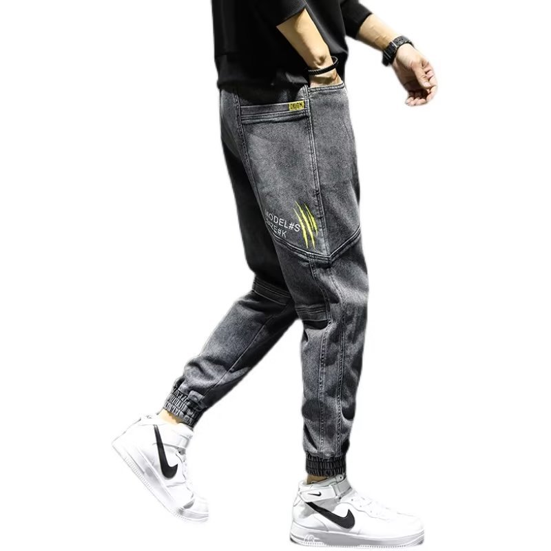 Vaqueros grises de gama alta para hombres 2024 otoño e invierno nueva moda coreana marca de moda slim-fit elástico todo fósforo pantalones casuales