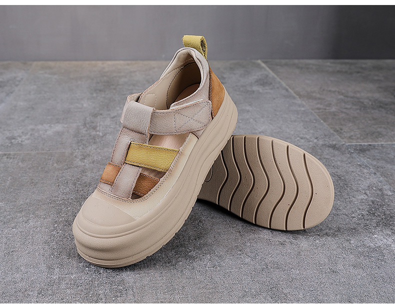 Giày lười nữ da bò đục lỗ đế dày Velcro — Màu vàng chi tiết 10