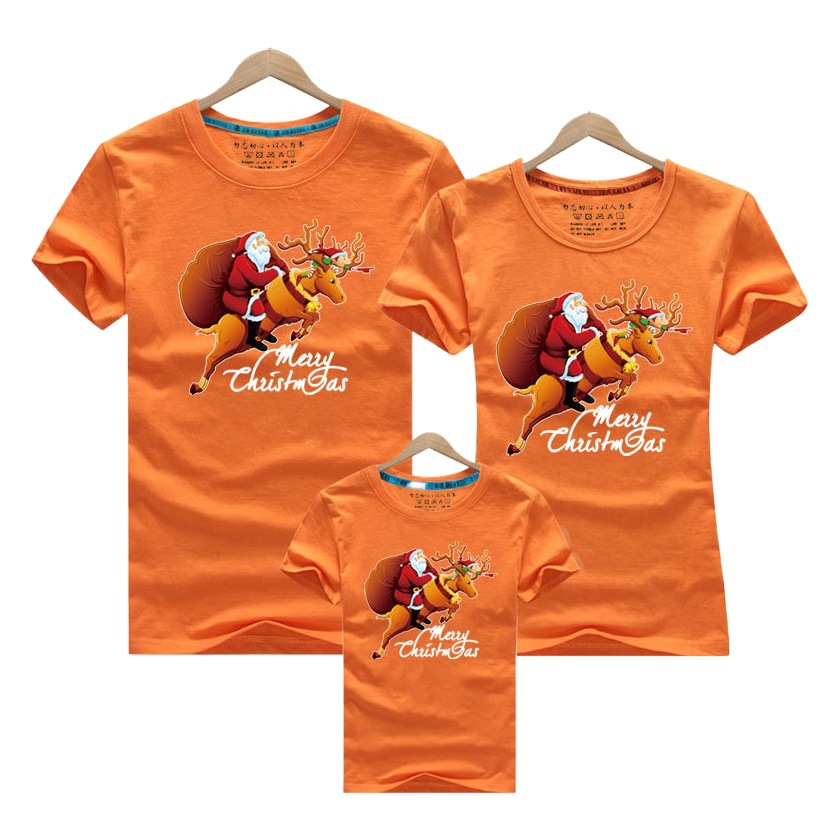 Camiseta de manga corta para padres e hijos J almacén suministro de comercio electrónico transfronterizo Navidad Año Nuevo retrato familiar entrega de una pieza Santa Claus