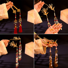 New Chinese-style phoenix hairpin, dangling earrings, bridal wedding dress, embroidered headwear, Ming-style Tang-style hairpins, cheongsam hair accessories