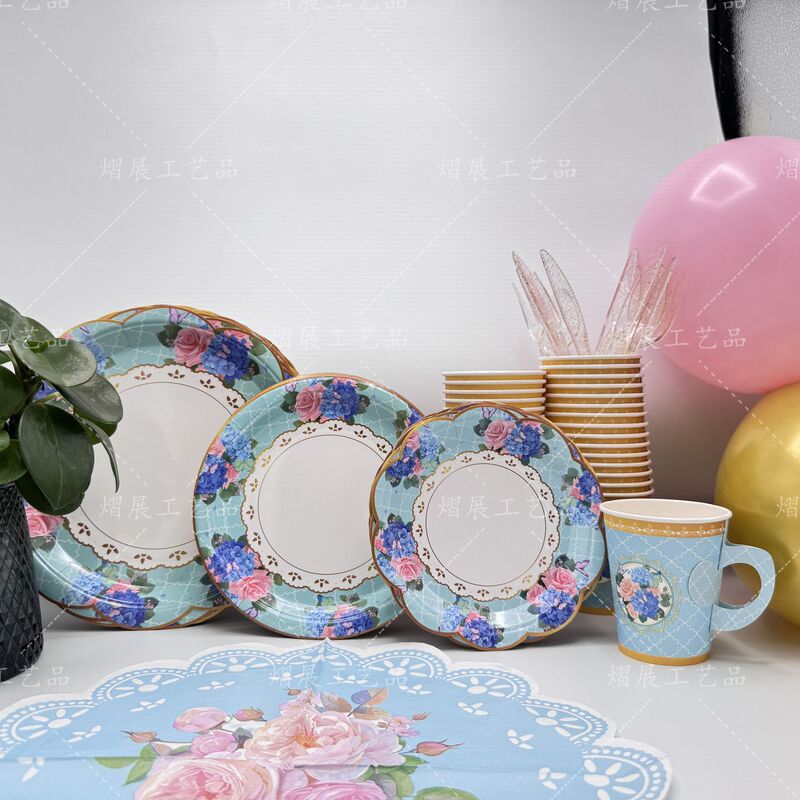 Tea Party Decorations Disposable Paper Tray Tea Party Birthday Disposable Paper Tray Handle Paper Cup Shaped Paper Towel suit