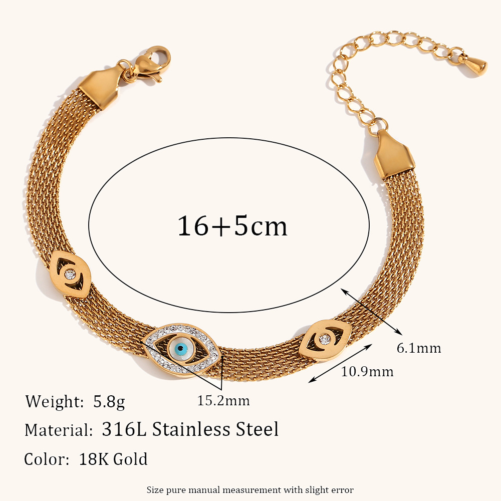 Stainless Steel 18K Gold Plated Queen Eye Polishing Plating Braid Rhinestones Bracelets display picture 2
