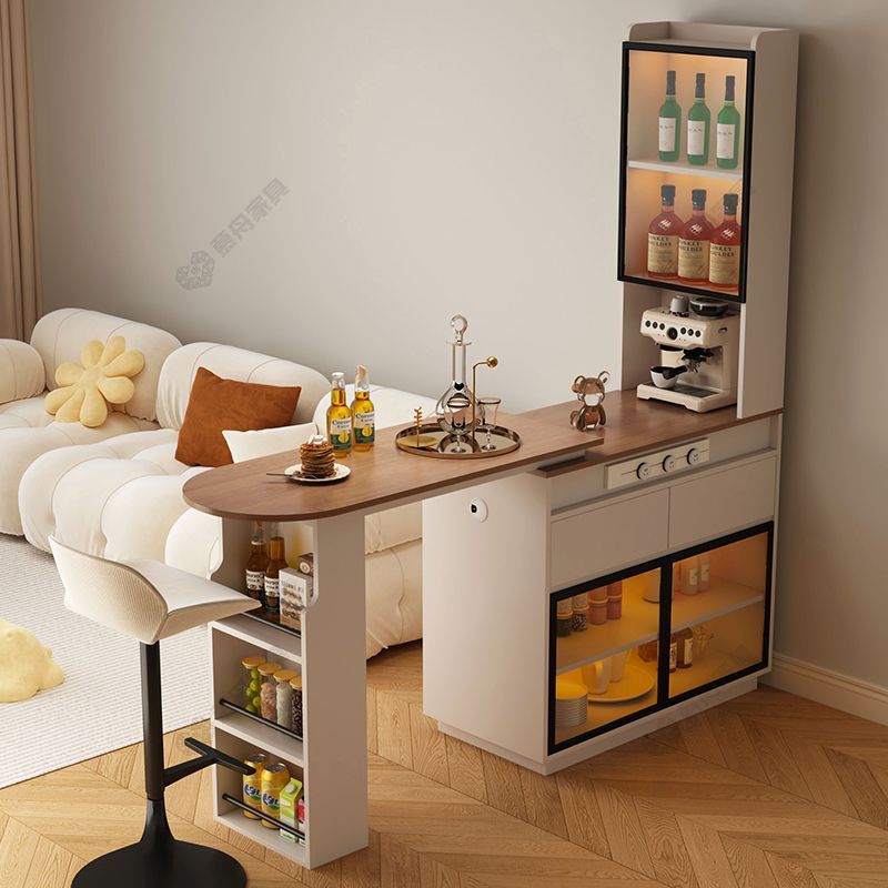 Solid Wood Sideboard Bar Integrated Living Room Partition Cabinet Wine Cabinet Mid-Century Style Wall Storage Storage Low Cabinet Cream Style