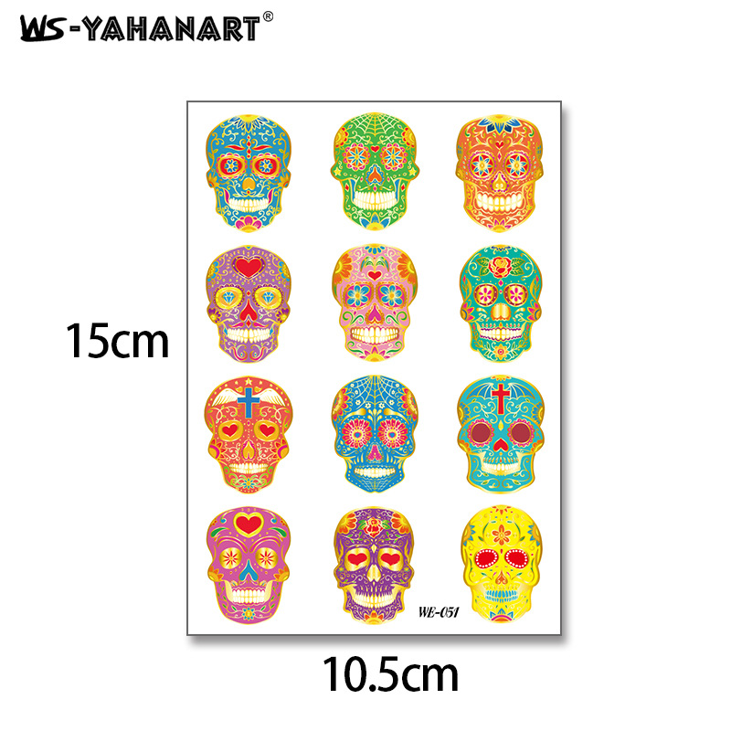 Tatuajes Temporales Dorado de Halloween de Papel de Transferencia de Agua para Día de Muertos image 8