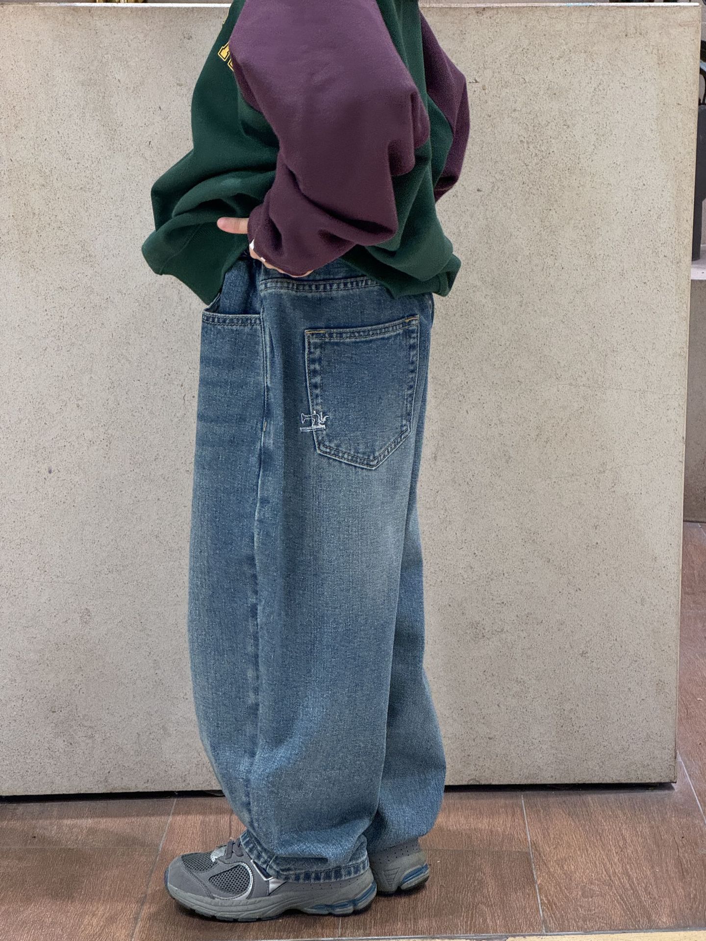 (2개) HS 2024 가을 워시 청바지 빅 키즈 레트로 느슨한 스트레이트 올 매치 청바지