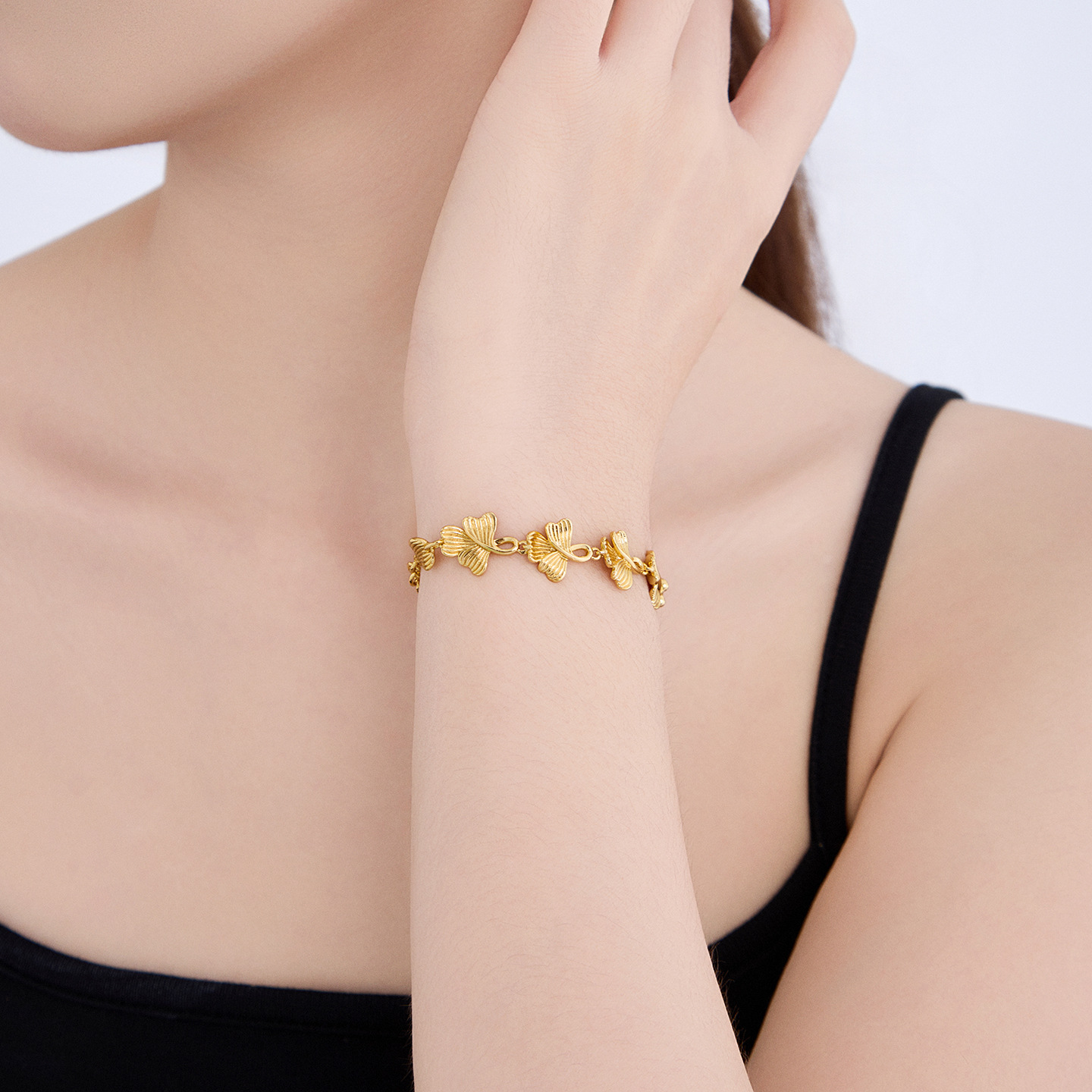 Pulsera de Hoja de Ginkgo 24K de Acero Inoxidable para Mujer