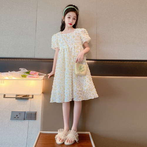 Children's Summer Dress  New Trendy Fresh Small Girls Floral Dress Fashion Cute Princess Dress