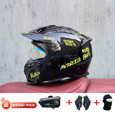Motorcycle Safety Supplies – Retro Removable 3C Combination Helmet - black-and-yellow-lamp-with-magic-blue-y10-external-bluetooth-m