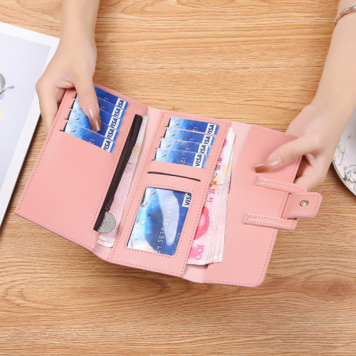 Women's Wallet Women's Long Tri-fold Flip Korean Style Small Fresh Student Coin Position Multi-Function Buckle Wallet Foreign Trade