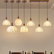 新款中古风餐厅吊灯三头圆盘卧室布艺走廊过道书房高级感单头吊灯