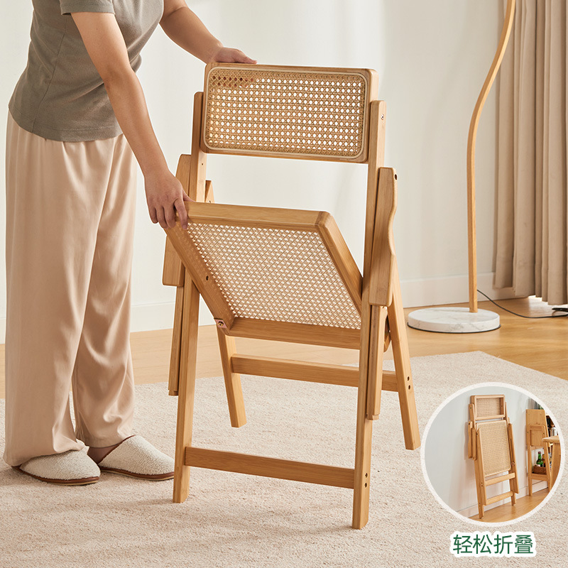 Silla plegable de ratán de viento silencioso Silla de comedor de respaldo de lujo ligero para el hogar de alta gama Silla de comedor de restaurante de ocio japonés