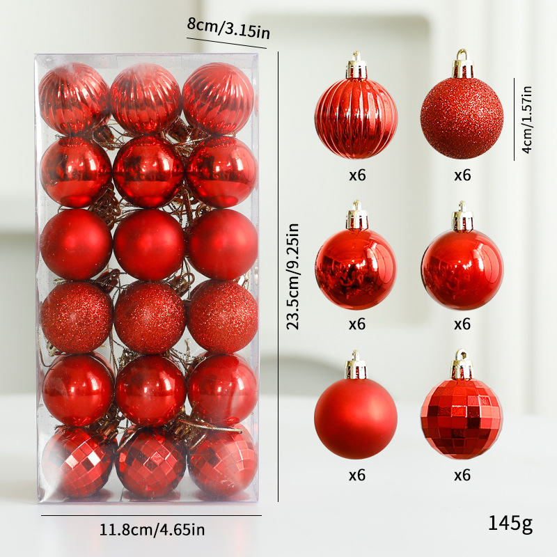 Amazon decoraciones de Navidad 4cm / 36pcs barril pintado conjunto de bolas de Navidad colgante de árbol de Navidad al por mayor
