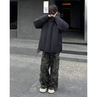 Winter High Collar Cotton Coat Men's Japanese Style Solid Color Loose Warm Winter Coat Cold-proof Thickened American Style Bread Cotton Coat with Hood