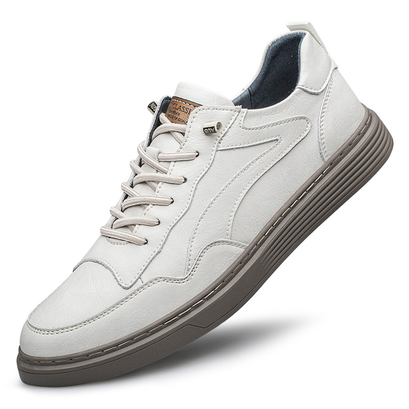 Otoño verano hombres zapatos de punta redonda superficie de piel de vaca transpirable nueva perforación casual zapatos blancos bajo la zapatilla de deporte superior