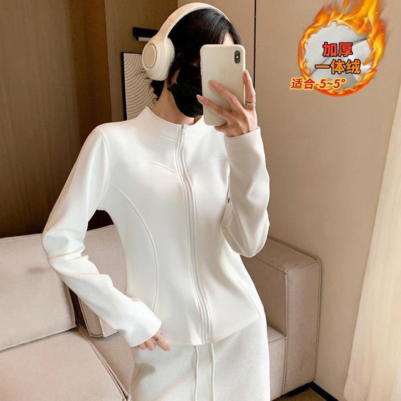 瑜伽外套女秋冬加绒紧身运动休闲服长袖立领拉链保暖上衣弹力修身|undefined