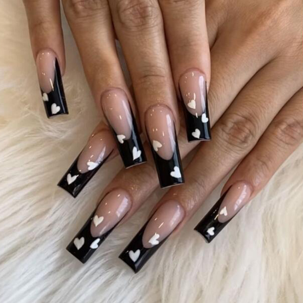 Transfronterizos dulces parches de manicuría retro temperamento francés elegante desgaste de uñas adornos de amor simple sensación de uñas falsas image 1