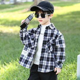 男童2025新款外套秋冬款痞帅儿童加绒加厚格子衬衫男小童冬装衬衣