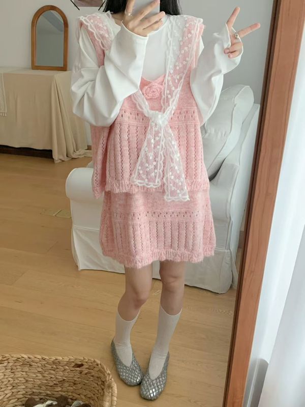 甜美温柔风针织马甲毛线半身裙两件套2025秋冬新款软糯毛衣套装女|undefined