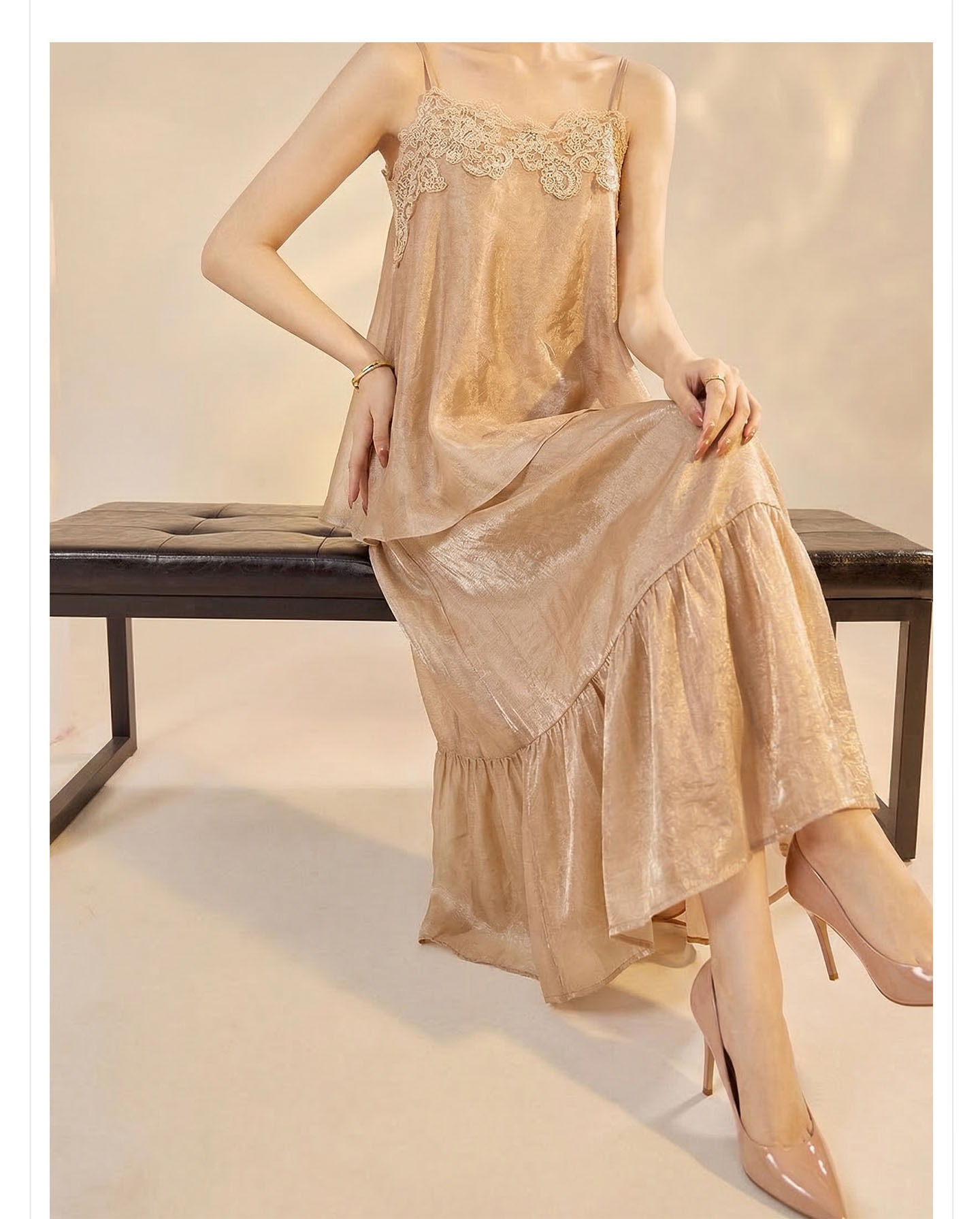 Bộ đầm maxi nữ thắt eo phong cách cổ điển Trung Hoa cao cấp (áo dây + chân váy) — nửa váy, Trang chủ chi tiết 3