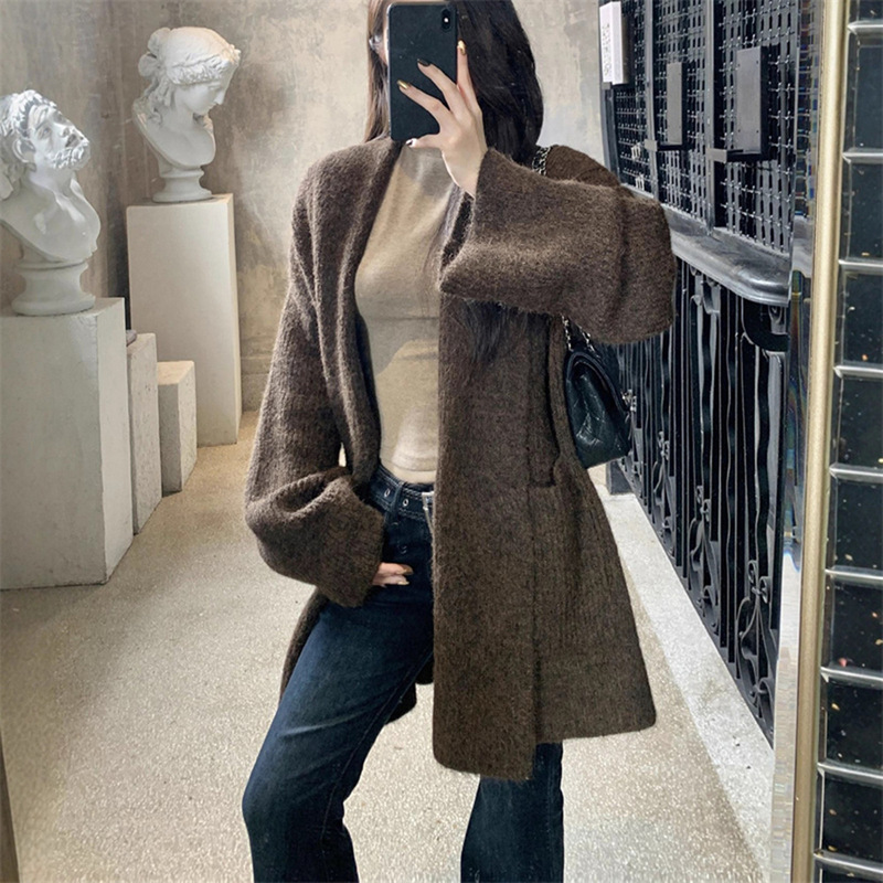 韩系中长款软糯毛衣女秋冬新款慵懒风时尚氛围感宽松针织开衫外套|undefined