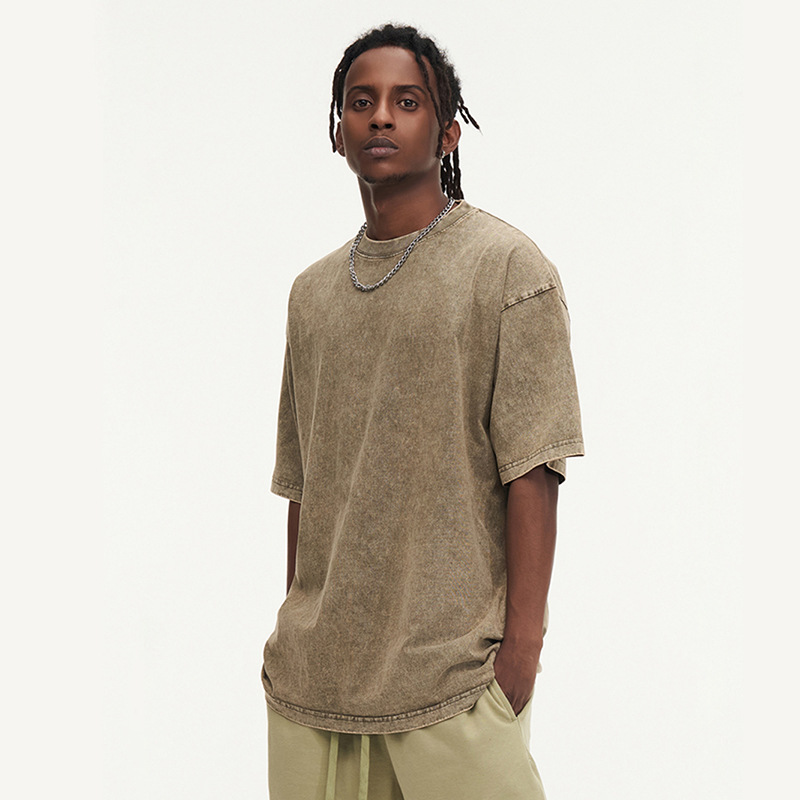 230g pesado camiseta de manga corta hombre nuevo cuello redondo suelto oversize lavado con agua hace la vieja chaqueta de marca de moda