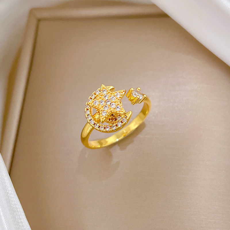 Anello con stella e luna rotanti, mito, apertura regolabile, gioiello semplice giapponese, anello per coppie_voghion.com
