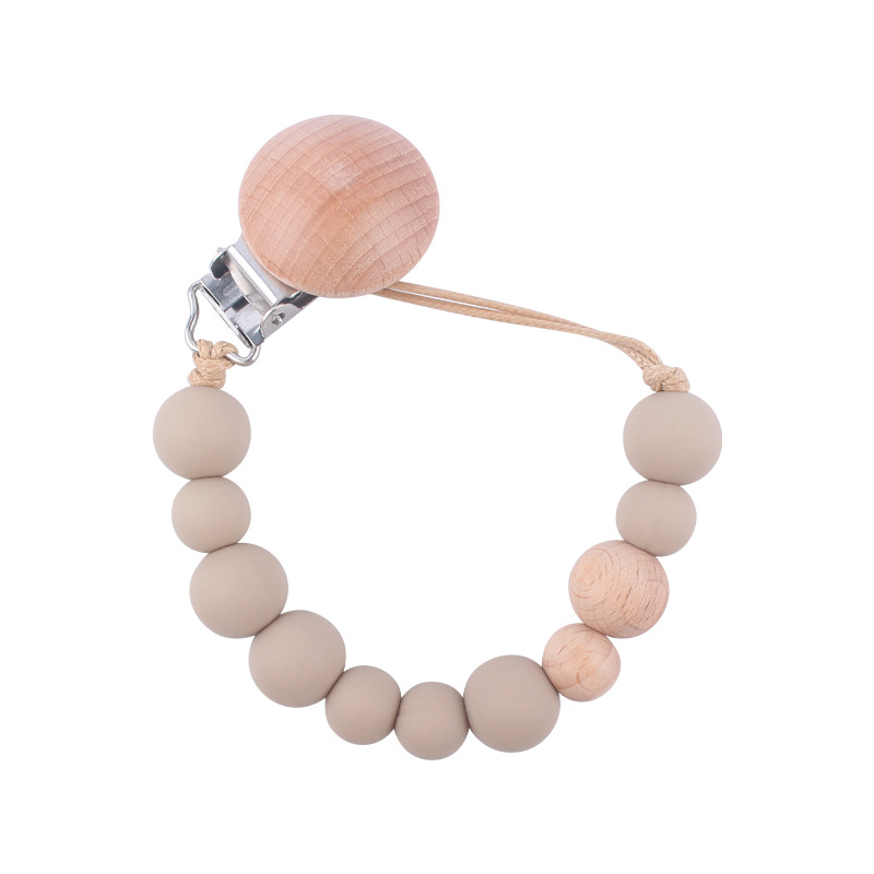 Suministros para bebés calmante clip de chupete de haya cuentas de silicona para bebés mordedura Cadena de chupete cadena anti-caída Nuevo Amazon