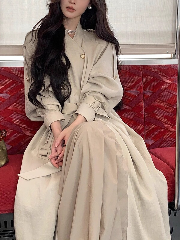 巨好看风衣女2025新款中长款外套高个子亚麻大衣早秋穿搭|undefined