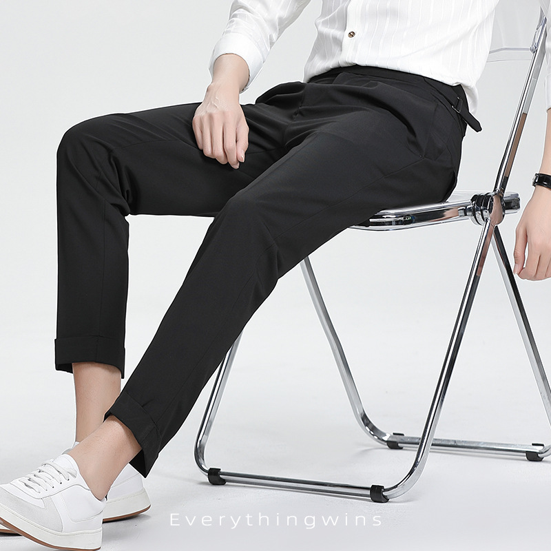 Nápoles traje pantalones hombres pantalones recortados negro drapeado negocio casual cintura alta traje Pantalones slim fit primavera y verano
