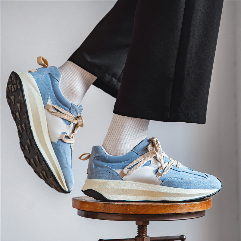 Giày sneaker nam phối màu , nhẹ thoáng khí, đế bệt — màu xanh, màu xám