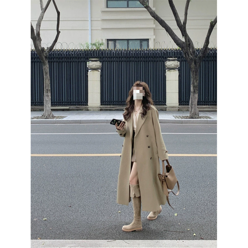 YS8 реальный снимок реальная цена # Женская ветровка в британском стиле ретро с лацканами, осеннее новое пальто средней длины с завышенной талией